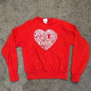 RARE Vintage Champion Reverse Weave  Red Heart Sweatshirt Sweater Pullover Sz XS